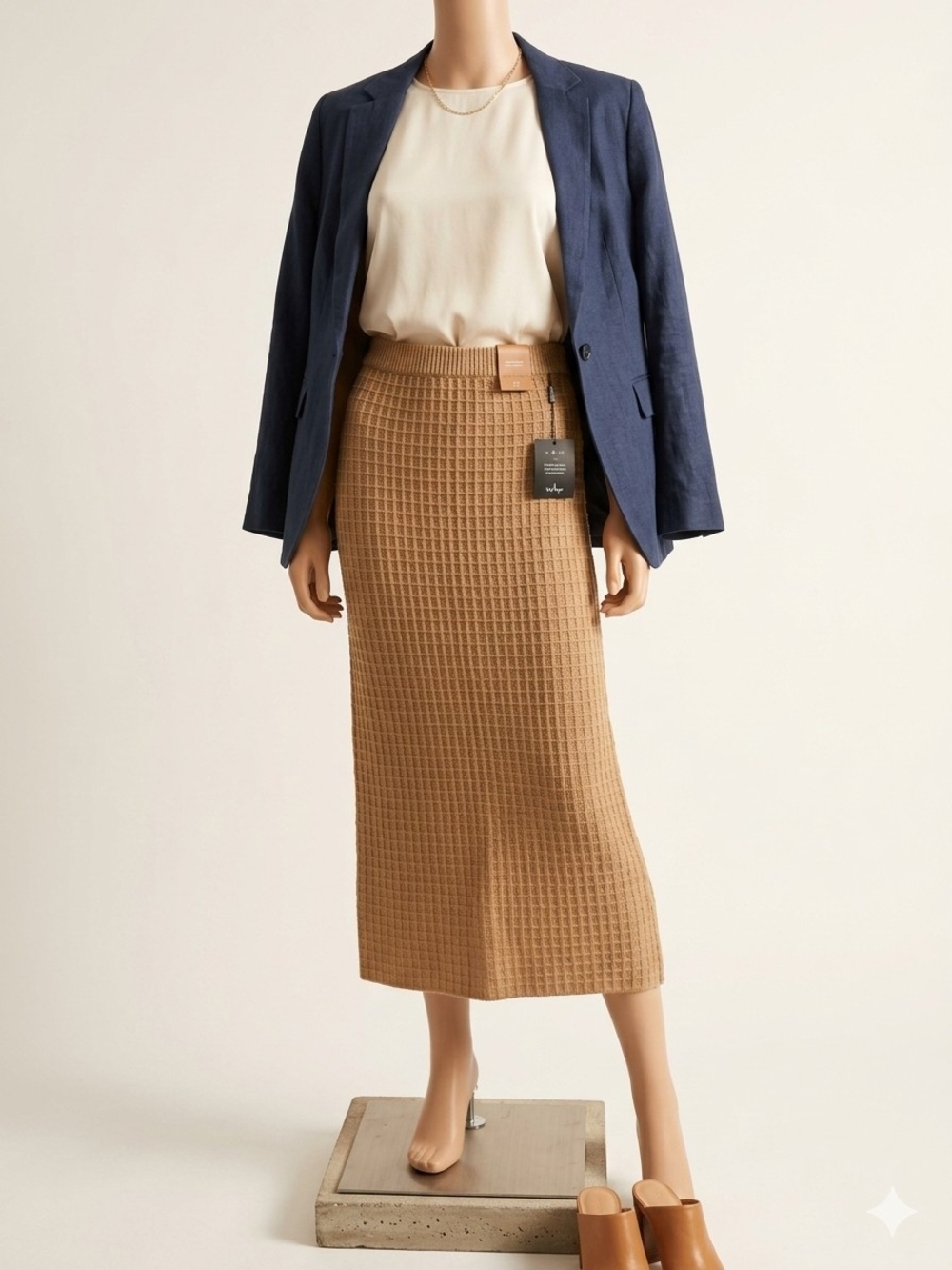 Lulus Large Tan Textured Sweater Skirt NWT Neutral Aesthetic Minimalist Luxury